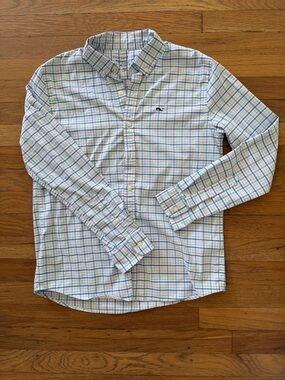 Vineyard Vines Boy’s Button-Down Plaid Shirt in Light Blue and White